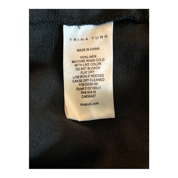 TRINA TURK linen top, boxy, hi/low,sz mefium, black, collared. 3/4 full sleeves - Picture 4 of 5